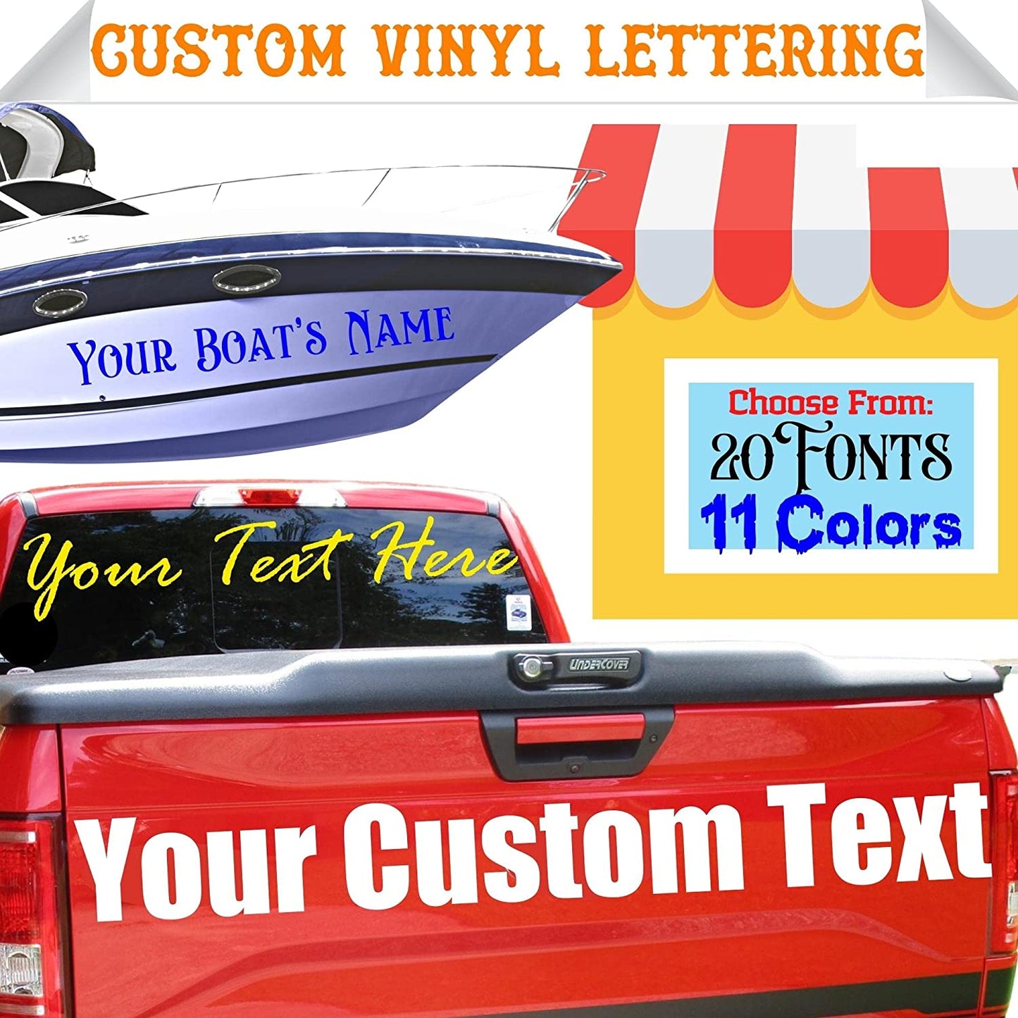 Custom Vinyl Lettering Decal | Make Your Own Car Sticker Decal Personalized Text - Waterproof and Easy to Apply on Semi, Truck, Car, Boat, Window, Windshield, Door, Business or Bumper | 30 Fonts & 11 Colors (12 inch High Lettering)