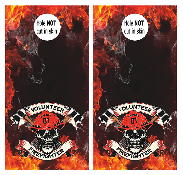 Volunteer Firefighter Skull (CH10) Set of 2 Cornhole Board Wraps Vinyl Decal Skins | Waterproof | Easy to Apply | Rapid Air Release by CustomDecal US