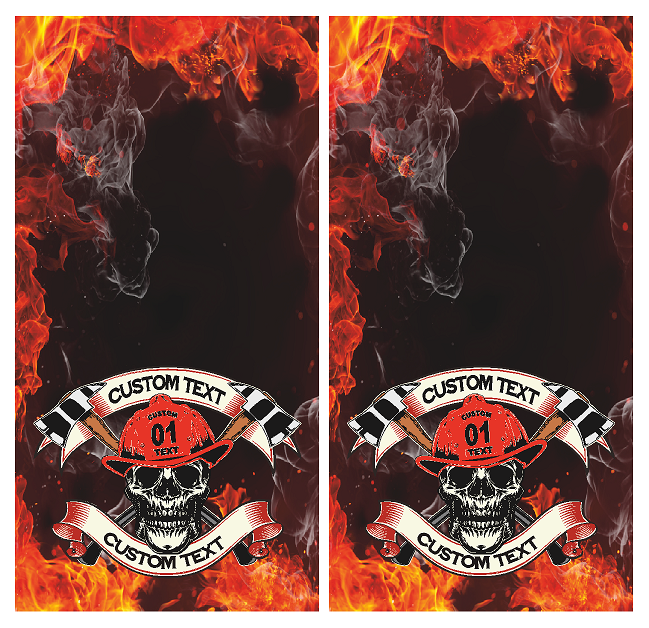 Custom Firefighter Skull (CH11) Set of 2 Cornhole Board Wraps Vinyl Decal Skins | Waterproof | Easy to Apply | Rapid Air Release by CustomDecal US