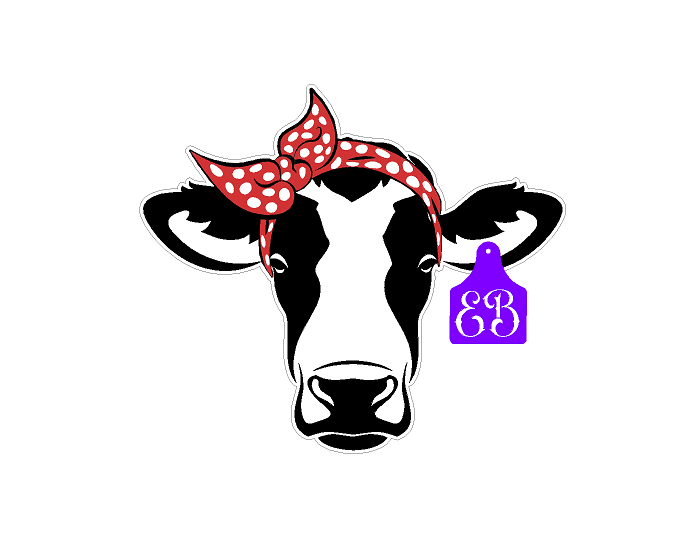 Heifer Decal Sticker with Custom Vinyl Ear Tag | Choose Color & Text | Make Your Own Decal Personalized Text - Waterproof and Easy to Apply on Car, Boat, Window, Windshield, Door or Bumper