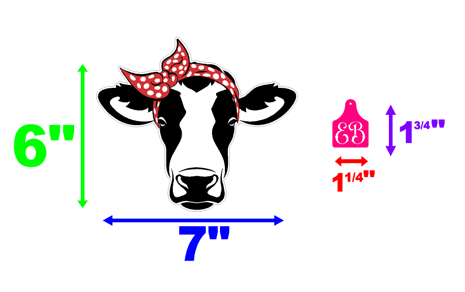 Heifer Decal Sticker with Custom Vinyl Ear Tag | Choose Color & Text | Make Your Own Decal Personalized Text - Waterproof and Easy to Apply on Car, Boat, Window, Windshield, Door or Bumper