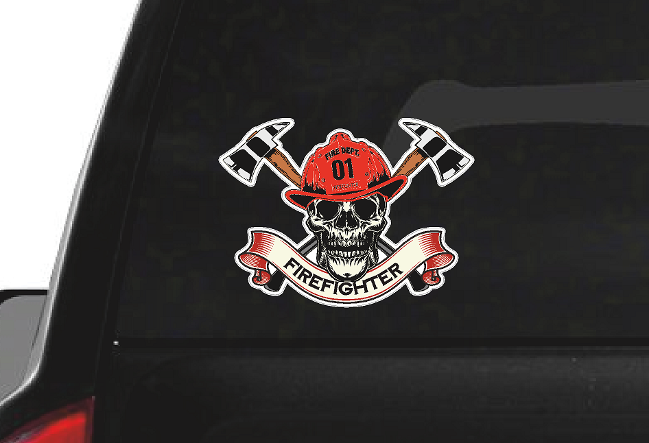 Firefighter Skull (S12) Fire Department Vinyl Decal Sticker | Waterproof | Easy to Apply | Rapid Air Release by CustomDecal US