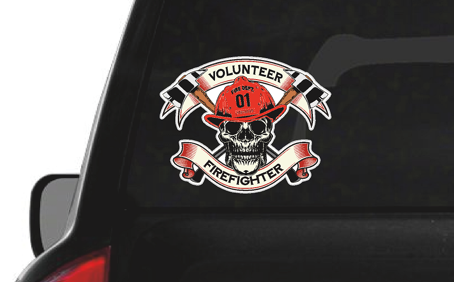 Volunteer Firefighter Skull (S15) Fire Department Vinyl Decal Sticker | Waterproof | Easy to Apply | Rapid Air Release by CustomDecal US