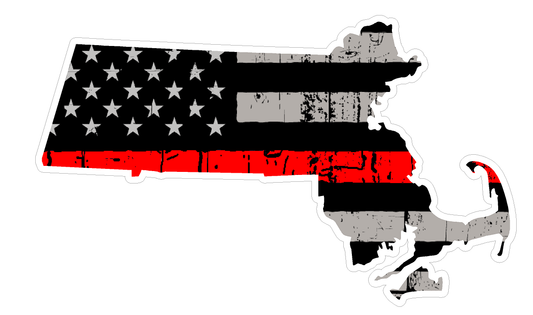 Massachusetts State (C22) Thin Red Line Vinyl Decal Sticker Car/Truck Laptop/Netbook Window