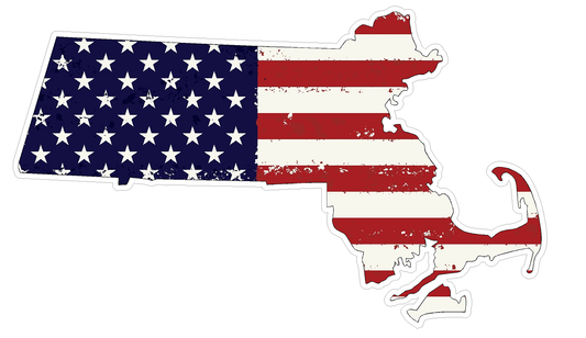 Massachusetts State (J22) USA Flag Distressed Vinyl Decal Sticker Car/Truck Laptop/Netbook Window