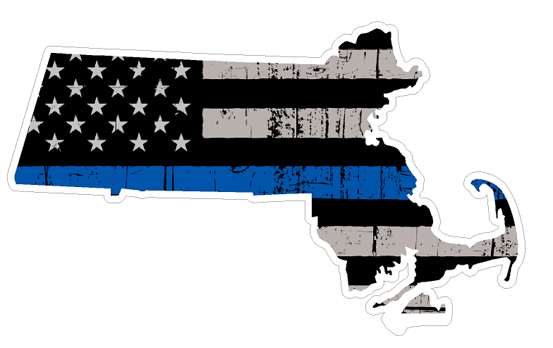 Massachusetts State (V22) Thin Blue Line Vinyl Decal Sticker Car/Truck Laptop/Netbook Window