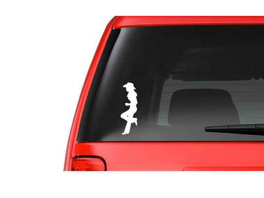 Cowgirl Leaning (W7) Vinyl Decal Sticker Car/Truck Laptop/Netbook Window