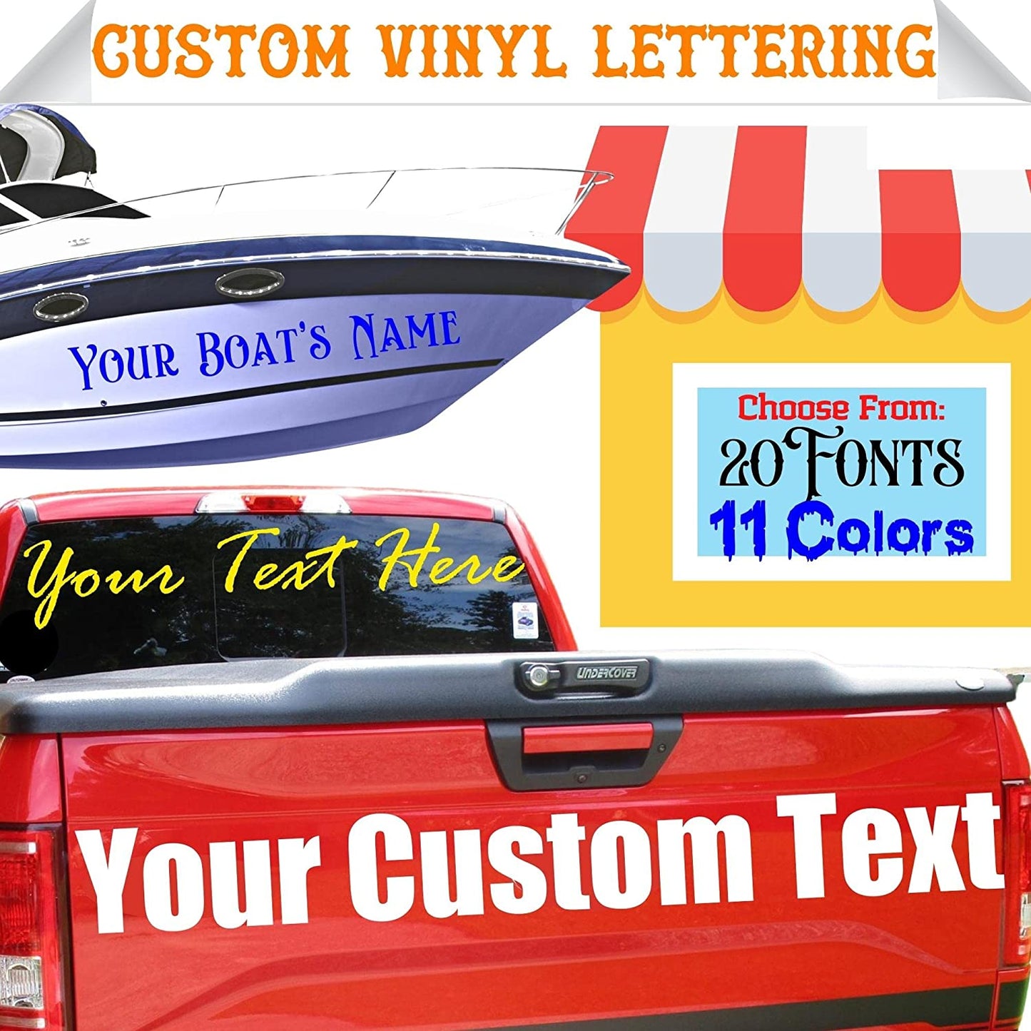 Custom Vinyl Lettering Decal | Make Your Own Car Sticker Decal Personalized Text - Waterproof and Easy to Apply on Semi, Truck, Car, Boat, Window, Windshield, Door, Business or Bumper | 30 Fonts & 11 Colors (1 inch High Lettering)