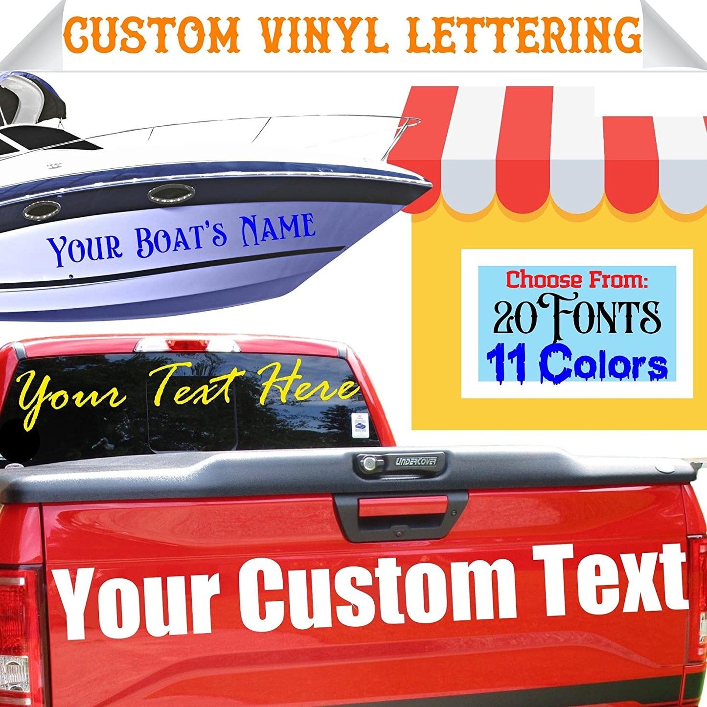 Custom Vinyl Lettering Decal | Make Your Own Car Sticker Decal Personalized Text - Waterproof and Easy to Apply on Semi, Truck, Car, Boat, Window, Windshield, Door, Business or Bumper | 30 Fonts & 11 Colors (6 inch High Lettering)