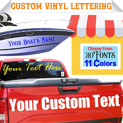 Custom Vinyl Lettering Decal | Make Your Own Car Sticker Decal Personalized Text - Waterproof and Easy to Apply on Semi, Truck, Car, Boat, Window, Windshield, Door, Business or Bumper | 30 Fonts & 11 Colors (2 inch High Lettering)