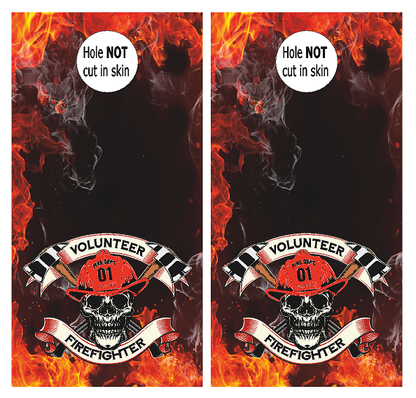 Volunteer Firefighter Skull (CH10) Set of 2 Cornhole Board Wraps Vinyl Decal Skins | Waterproof | Easy to Apply | Rapid Air Release by CustomDecal US