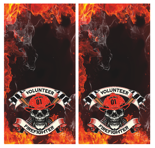 Volunteer Firefighter Skull (CH10) Set of 2 Cornhole Board Wraps Vinyl Decal Skins | Waterproof | Easy to Apply | Rapid Air Release by CustomDecal US