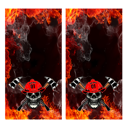 Firefighter Skull (CH8) Set of 2 Cornhole Board Wraps Vinyl Decal Skins | Waterproof | Easy to Apply | Rapid Air Release by CustomDecal US