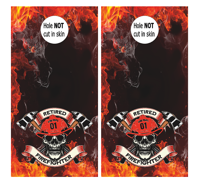 Retired Firefighter Skull (CH9) Set of 2 Cornhole Board Wraps Vinyl Decal Skins | Waterproof | Easy to Apply | Rapid Air Release by CustomDecal US
