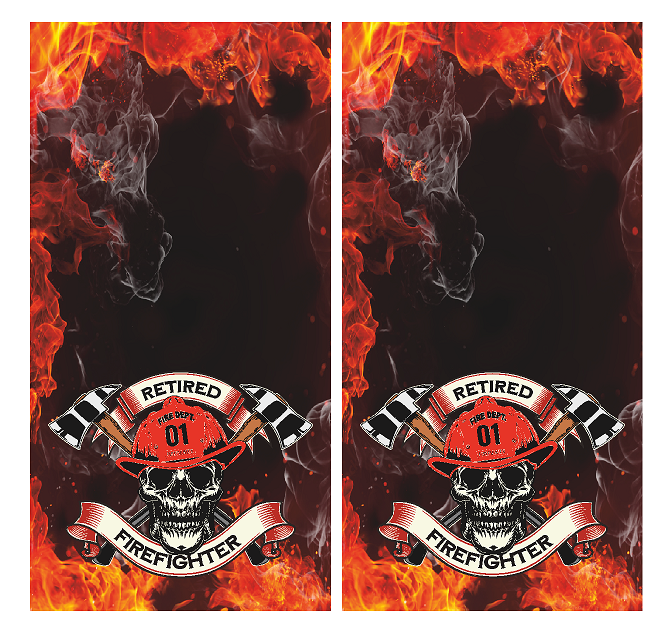 Retired Firefighter Skull (CH9) Set of 2 Cornhole Board Wraps Vinyl Decal Skins | Waterproof | Easy to Apply | Rapid Air Release by CustomDecal US