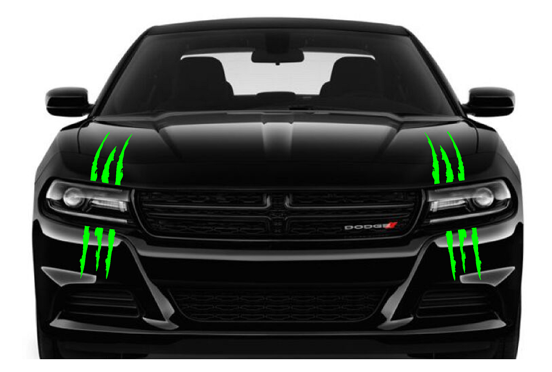 2 pcs Monster Claw Marks (M79) Headlight Decal Available in Eleven Colors! Sticker Stripes Scratch Decal Vinyl for Sports Cars SUV Pickup Truck Window Motorcycles by CustomDecal US (Lime Green)