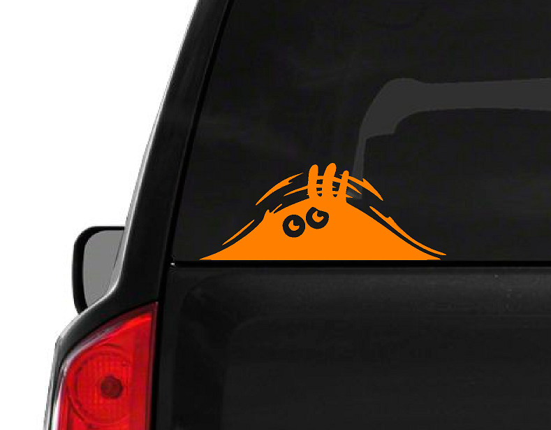 Orange Peeking Monster Eyes (F29) Vinyl Decal Sticker | Waterproof | Easy to Apply on Macbook, Laptop, iPad, Car, Truck, Boat, Trailer, Window, Tool Box | Cartoon Funny Scary Eyes Creature by CustomDecal US