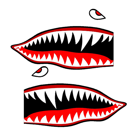 Set of 2 Remote Control (RC16) 4" Flying Tigars Shark Teeth RC Airplane Sticker Decal