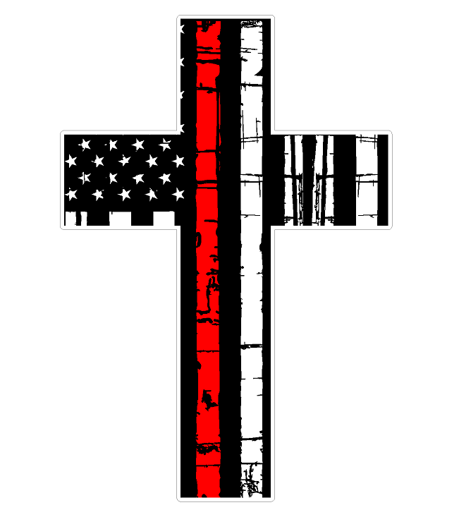 American Flag Cross (C56) Thin Red Line Vinyl Decal Sticker Distressed Car Laptop Window