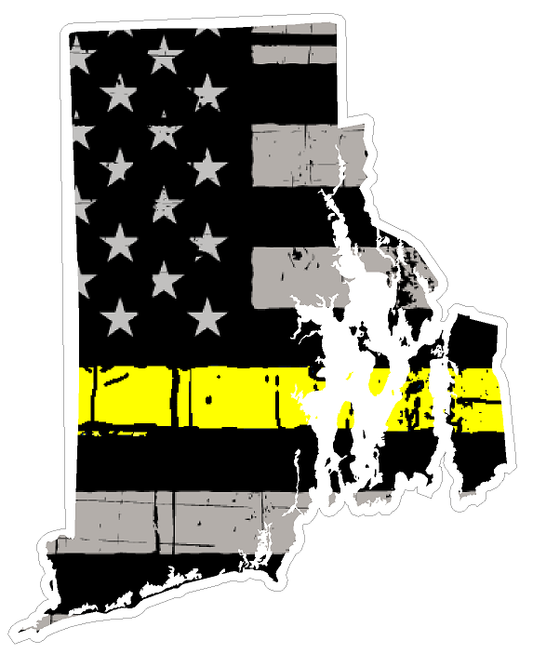 Rhode Island State (E40) Thin Yellow Line Dispatch Vinyl Decal Sticker Car/Truck Laptop/Netbook Window