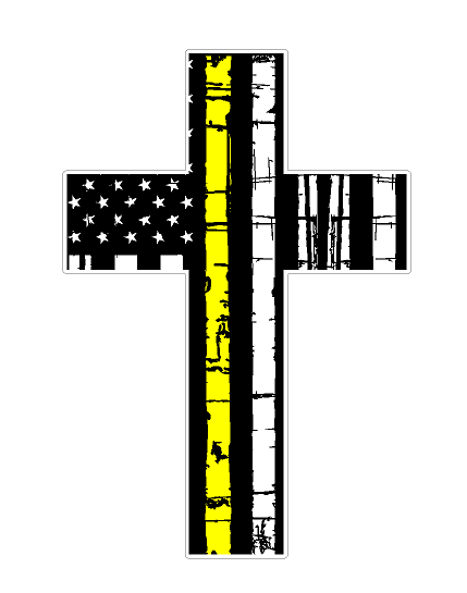 American Flag Cross (E56) Thin Yellow Line Dispatch Vinyl Decal Sticker Distressed Car Laptop Window