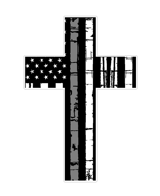 American Flag Cross (I56) Grey Line Corrections Decal Sticker Distressed Car Laptop/Netbook Window