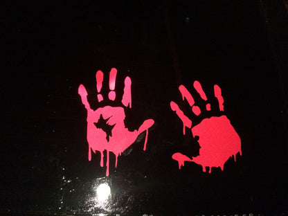 Set of 2 Red Reflective Bloody Hand Print (M49) Zombie Outbreak Vinyl Decal Sticker Car/Truck Laptop/Netbook Window