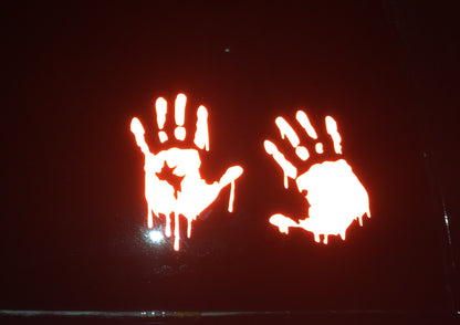 Set of 2 Red Reflective Bloody Hand Print (M49) Zombie Outbreak Vinyl Decal Sticker Car/Truck Laptop/Netbook Window