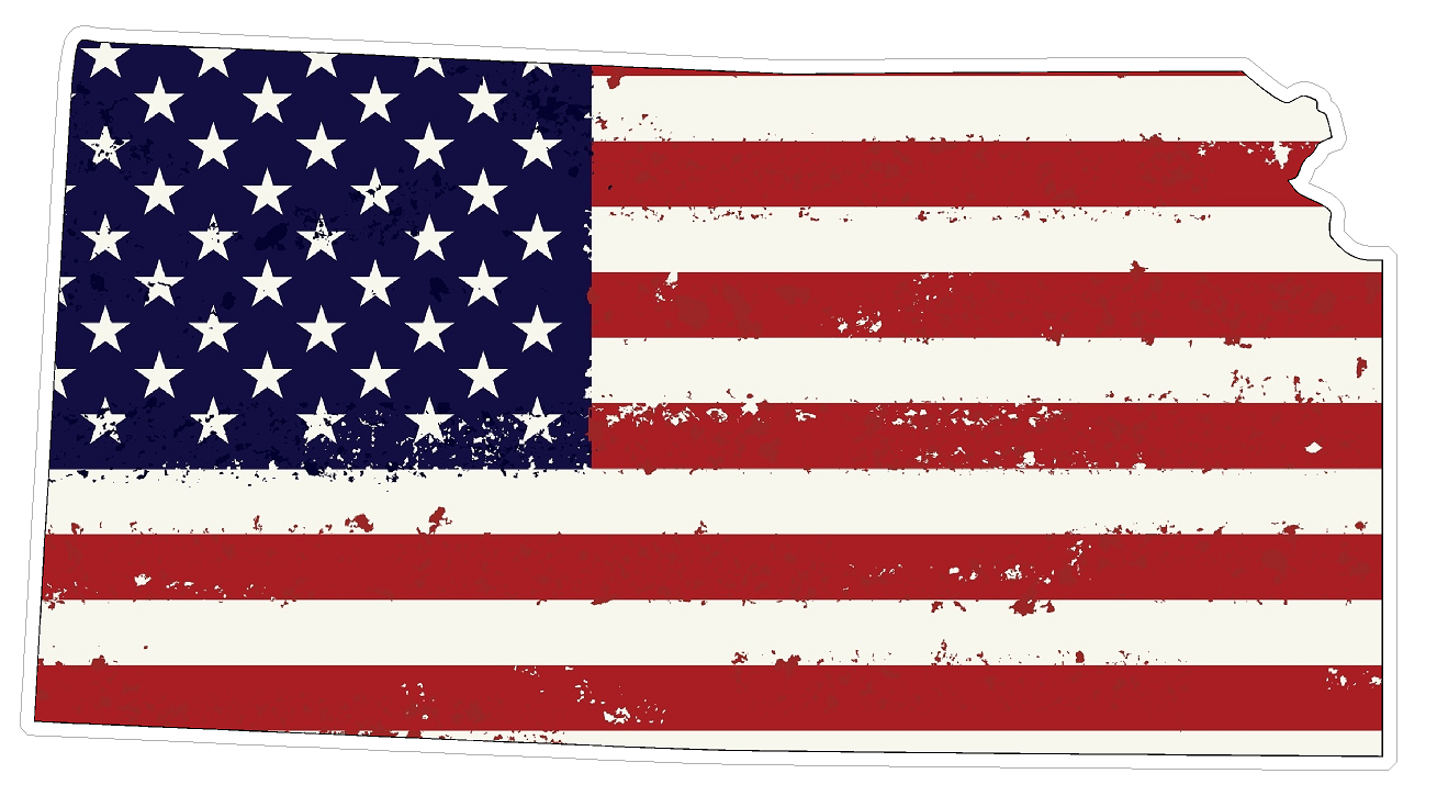 Kansas State (J17) USA Flag Distressed Vinyl Decal Sticker Car/Truck Laptop/Netbook Window