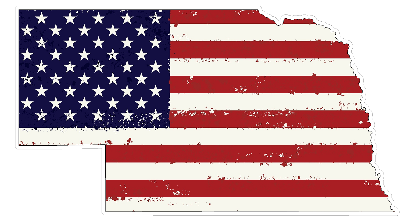 Nebraska State (J28) USA Flag Distressed Vinyl Decal Sticker Car/Truck Laptop/Netbook Window