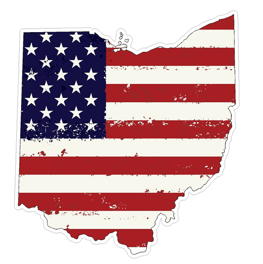 Ohio State (J36) USA Flag Distressed Vinyl Decal Sticker Car/Truck Laptop/Netbook Window
