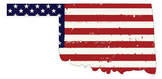 Oklahoma State (J37) USA Flag Distressed Vinyl Decal Sticker Car/Truck Laptop/Netbook Window