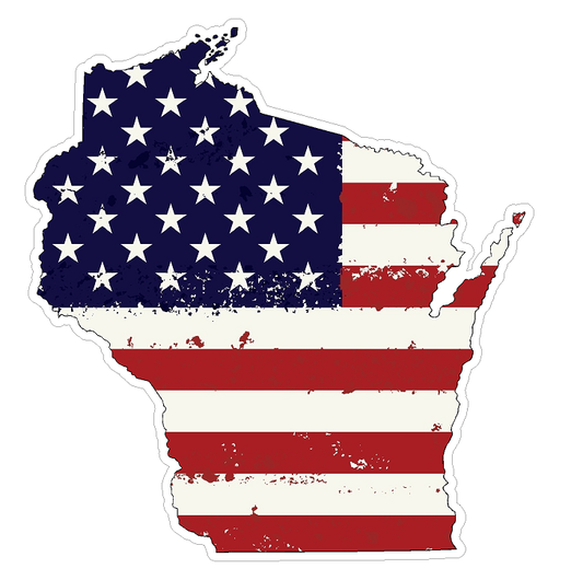 Wisconsin State (J49) USA Flag Distressed Vinyl Decal Sticker Car/Truck Laptop/Netbook Window