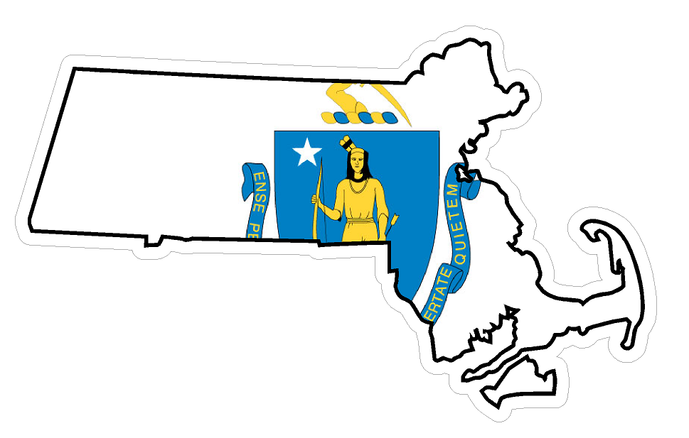 Massachusetts State (Q22) Shape Flag Vinyl Decal Sticker Car/Truck Laptop/Netbook Window