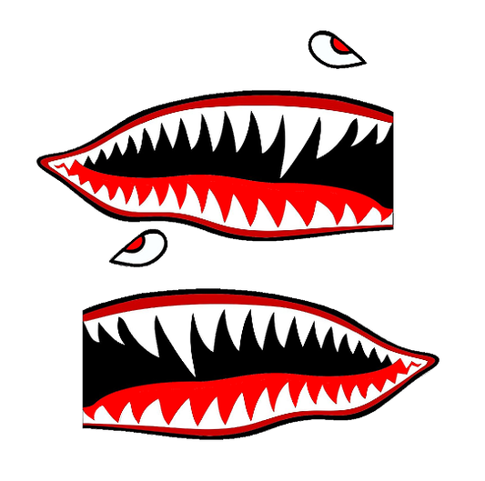 Set of 2 Remote Control (RC15) 3" Flying Tigars Shark Teeth RC Airplane Sticker Decal