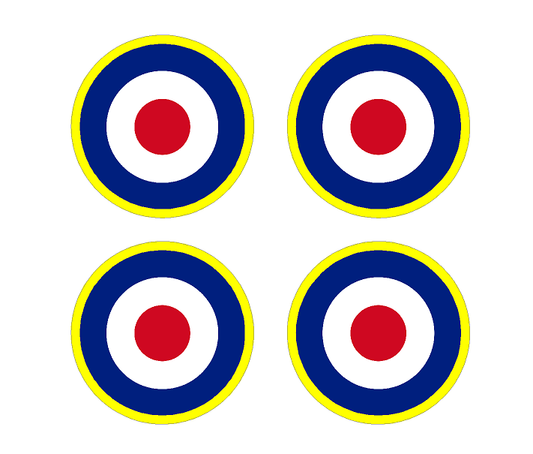 Set of 4 Remote Control (RC9) Yellow Red Blue White RAF Roundels 2 3/4" RC Airplane Sticker Decal