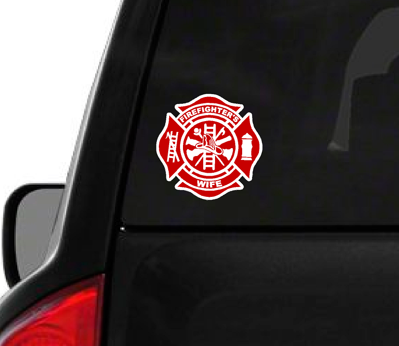 Firefighter's Wife (T27) Maltese Cross 4" Vinyl Decal Sticker Car Window
