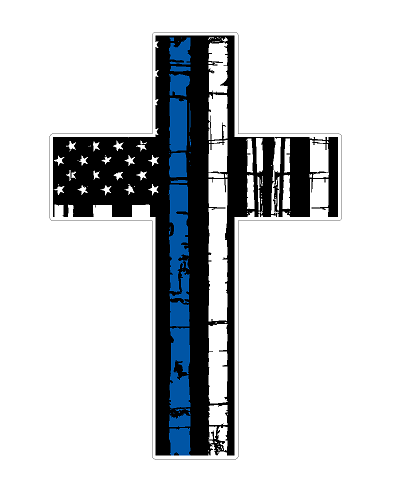 American Flag Cross (V56) Thin Blue Line Vinyl Decal Sticker Distressed Car Laptop/Netbook Window