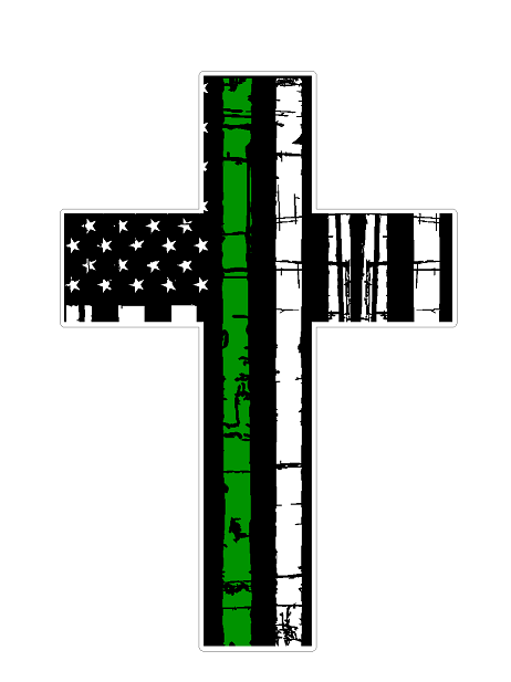American Flag Cross (X56) Thin Green Line Military Decal Sticker Distressed Car Laptop/Netbook Window